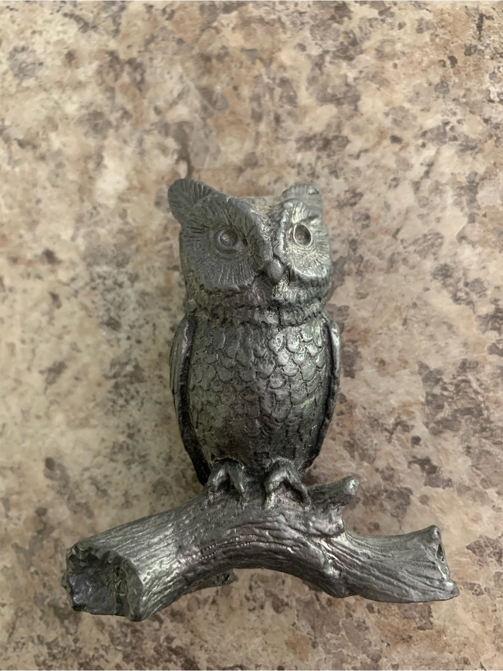 RB Pewter Owl On Branch Figurine Statue Vintage Collectible Decor